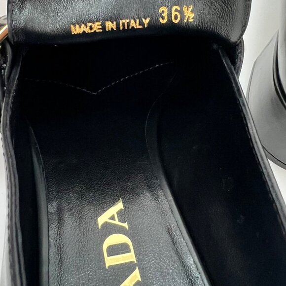Prada Studded Spazzolato Stud Women Leather Loafers Pumps Size 36.5 - Picture 11 of 16